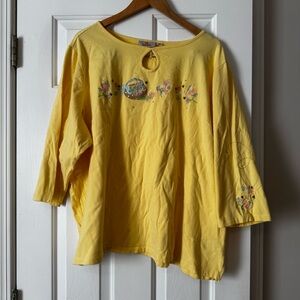 Quacker Factory Easter Basket Embroidered Top 3X